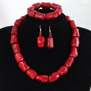 Necklace Earrings Set Nigerian Red Coral Jewelry Fashion African Wedding Costume 2023 CJ387