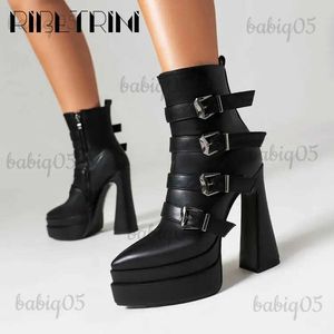 Boots Platform Women Boots Pounted Toe High Heeled Double Platform Shoes Ankle Buckle Punk Goth Cool Fashion Brand Winter Boots Woman T231121