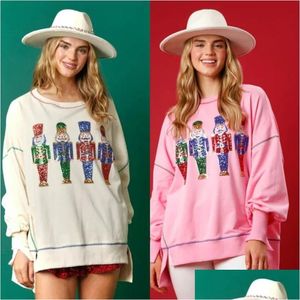 Women'S T-Shirt Women S T Shirt Christmas Nutcracker Sweatshirt Plover 2024 Year Wear Sequins Versatile Top Cartoon Soldier Pink Sweat Otprj