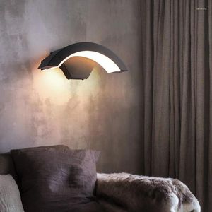 Wall Lamp Fan Shape LED Outdoor Light Modern Curved Waterproof Aisle Garden Balcony Patio Garage Motion Sensor Fixtures