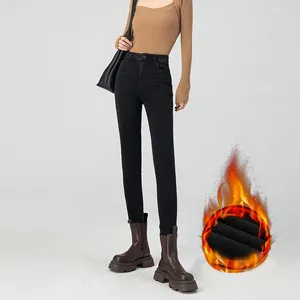 Frauen Jeans 2023 Herbst Und Winter High-End Kleine Füße Elastische Taille Plüsch Hosen Slim Fit Mode Bleistift