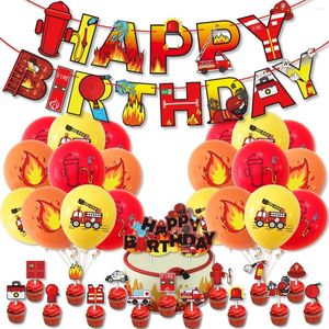 Party Decoration 43pc/Set Fire Truck Theme Diy släckare Birthday Pull Flag Cake Insert Card Balloon Set Children's Gift