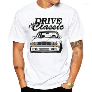 Camisetas masculinas de manga curta masculina Camiseta retro velha escola camisa estampada casual confortável Simples White Sports Carro Amantes 2023