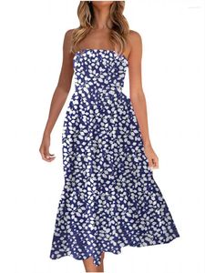 Abiti casual Abito estivo da donna Stampa floreale senza maniche Boho Ruffle Beach Maxi a strati Midi