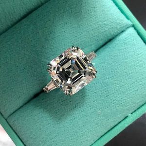 Fedi nuziali Anello quadrato in argento 925 originale Taglio asscher Diamante simulato Fidanzamento Cocktail Donna topazio dito Gioielleria raffinata con scatola 39ess