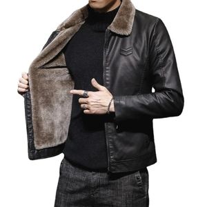 Men's Leather Faux Leather Brand Men's Leather Jacket Long Sleeve Fur Turn Down Collar Solid Male Coat Zipper Autumn Winter 231120