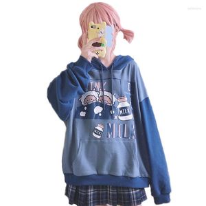 Kvinnors hoodies Autumn Harajuku Kawaii Lamb Milk Graphic Print Hooded Sweatshirt Kangaroo Pocket Pullover Teenage Girls Daily Clothes