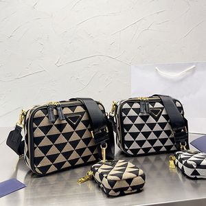Unisex Camera Bag Jacquard Fabric Crossbody Bags Trunk Box Women Men Canvas Handbags Zipper Pouch Detachable Adjustable Nylon Shoulder Strap Clutch Wallet