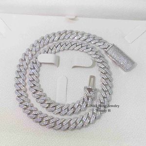 Colar de jóias de hip -hop fino 10mm 2rows Prong VVS1 Moissanite Diamond Iced Out Chain Link Cuban