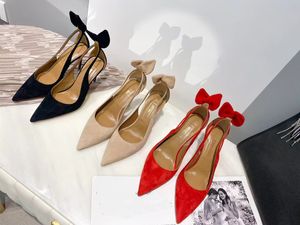 Обнаженная спина, украшение в виде кроличьих ушей, свадебные туфли на шпильках, замшевые туфли-лодочки на каблуке из замши, женская обувь, роскошные дизайнерские модельные туфли для вечеринки 35-42