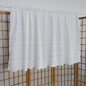 Gardin koreansk pastoral stil blommig broderi spets halvgångar vit polyester bomull för säng rum kök gardinen sp6067