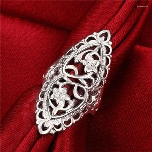 Cluster Rings 925 Sterling Silver For Women Fine Retro Hollow Wide Flower Fashion Party Gifts Girl Student Charm Wedding Jewelry