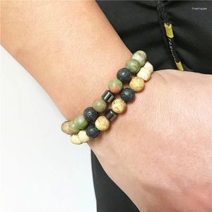 Strand Matte Beads Men's Bracelet High Quality Natural Picture Jaspers Healing Energy Wrist Mala Jewelry