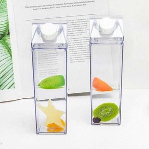 Canecas 1000 ml transparentes de água com garrafa de água Shaker Sports Square Milk Water Juice Bottle para escalada ao ar livre Viagem Z0420