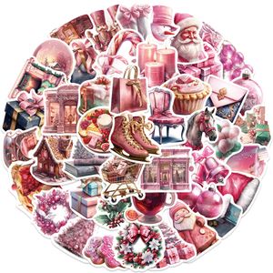 50 PCS Pink Christmas Party Stickers For Skateboard Car Fridge Helmet Ipad Bicycle Phone Motorcycle PS4 Book Pvc DIY Decals Kids Toys Decor