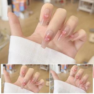 False Nails 24pcs Heart Sweet Short Press On Nail Elegant Fingernails Stickers Salon DIY Art Manicure Save Time DIN889