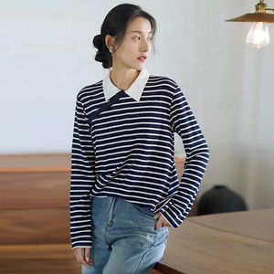 Kadın Tişörtleri Koreli Strip Kadın Uzun Kollu Tişört Sıradan Tee Top Kadın Damla Grafik