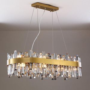 Hängslampor modern kristallkronor för matsal heminredning guld led cristal lampa oval design kök ö hängande ljusarmatur