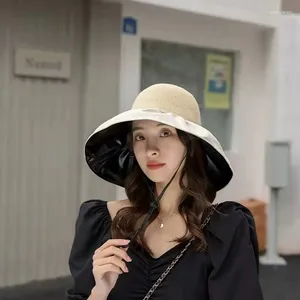 Berets Bow Tie Black Borracha Cap com Grande Brim Travel Beach Chapéu Mulheres Bonnet Estilo Sólido Panamá Ao Ar Livre Térmico