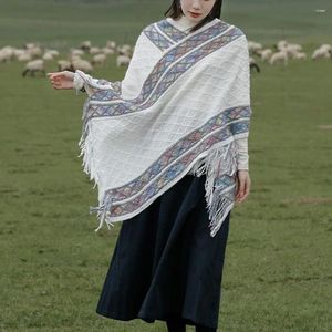 Scarves Women Shawl Travel Ethnic Style Vintage Pullover Cape With Tassel Autumn Winter Knitted Sweater Coat Outfit Jumpers