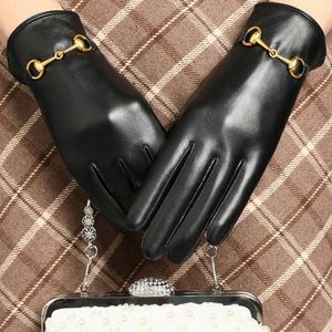 Fem fingrar handskar äkta fårskinn läderhandskar för kvinnor vinter varm pekskärm smsar kashmirfodrad klänning utomhus handskar 231120