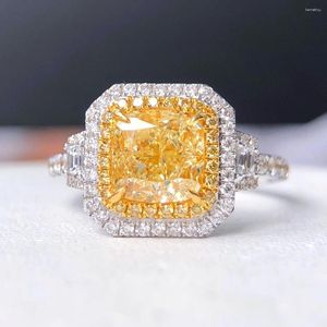 Cluster-Ringe, natürliche gelbe Diamanten, 2,00 ct, massives 18-karätiges Gold, für Damen, Hochzeit, Verlobung für Frauen