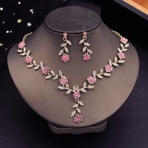 Bröllop smycken set brud för kvinnor lyxiga blomma choker halsband örhängen klänning brud mode 230420