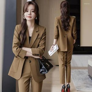 Kvinnors tvåbitar byxor Autumn Vintage Casual Short Suit Coat Wide Leg Set Pendlare Solid Color Midjelinda uppsättningar