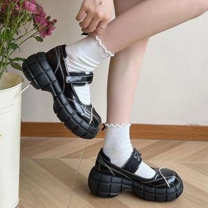 Sapatos de vestido estilo coreano retro preto cabeça redonda fundo grosso mary jane mulheres cor misturada boca rasa único 2023