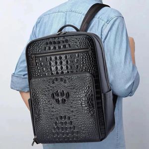 Backpack Real Genuine Leather Men Backpacks Alligator Student Boy 15.6 Inch Computer Laptop Bag