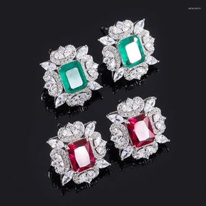 Stud Küpe Springlady Vintage 925 STERLING Gümüş Zümrüt Yakut Taş Çalidleri Kadınlar İçin Lab Laboratuar Düğün Partisi Güzel Takı