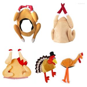 Cappellini con sfera 652F Divertente peluche per adulti 3D Turchia Cappello del Ringraziamento Copricapo unico Donna Uomo Festa di Natale Regalo di compleanno