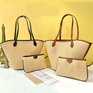 Luxury Tote Bag Designer Straw Bags Lady's Handbag 2st Plånbok Handväska Fashion Classic Travel Beach Bags Women Crossbody Purse 34 cm