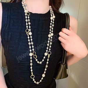 Elegant Pearl Chain Necklaces Multilayer Beads Long Necklace Women Sweater Chain Fashion Party Clothes Jewelry Accessories Gifts