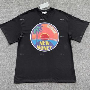 Designer Fashion Clothing Tees TShirts Rhude "new Money" Graphic Tee Sunshine Palm Tree Beach Printed Short Sleeve T-shirtTops Streetwear Hip hop Sportswear