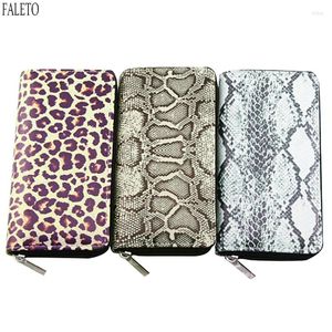 Wallets Faleto Luxury Women Snakeskin Leopard Wallet Zipper Around Card Holder PU Leather Long Zippered Clutch Fashion Money Bags