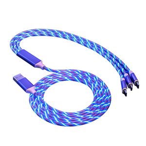 3 in 1 cables 1.2M LED Flowing Light Type C Micro USB Cable Quick Charging Line For xiaomi Samsung Huawei Phones