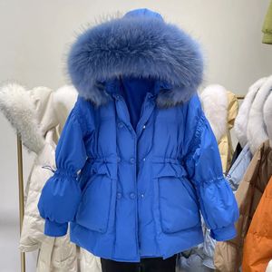 Womens Fur Faux OFURTEBUY Winter Puffer Coat Women MidLong White Duck Down Jacket Real Raccoon Collar Klein blue Warm Thick Loose parka 231121