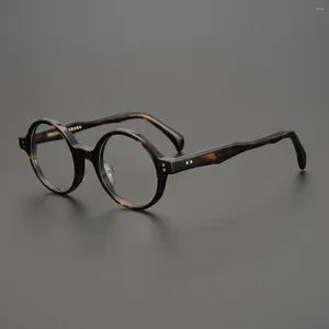 Óculos de sol quadros japonês designer marca redonda óculos acetato artesanal tartaruga preto homens clássicos mulheres retro óculos