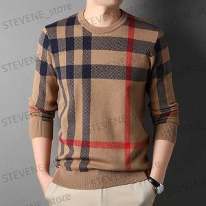 Suéteres masculinos de luxo de alta qualidade pulôver de malha masculino 2023 outono / inverno novo o-pescoço listrado de manga comprida britânico negócios casual suéter quente top T231121