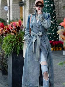 Женские тренчи, осенние и зимние джинсовые длинные пальто, женское пальто 2023, роскошные женские куртки в продаже