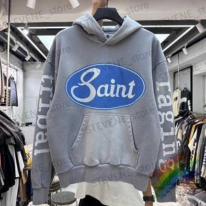 Moletons masculinos Moletons Tie-tingido Saint Michael Plush Hoodie Homens Mulheres Melhor Qualidade Pulôveres Com Capuz T231121