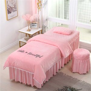 4pcs Beautiful Beauty Salon Bedding Sets Massage Spa Use Coral Velvet Embroidery Duvet Cover Bed Skirt Quilt Sheet Custom #sv9oc9zc21bwp