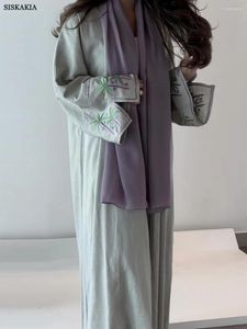 Abbigliamento etnico Siskakia Ramadan Kimono musulmano Aperto Abaya per la Turchia Donna Modesto Ricamo solido Manica intera Caftano arabo marocchino