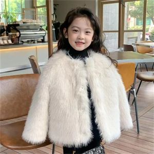 2024 New Autumn Winter Clothing Faux Fur Jackets Girls' Coat Solid Color Children's Fashionable Coat Girl Jackets Tide