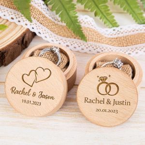 Party Supplies Personalized Rustic Wedding Ring Box Keepsake Pillow Wooden Holder Custom Name Date Valentine Engagement Jewelry Boxes