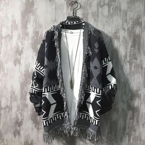 Suéteres masculinos estilo preguiçoso suéter homens e mulheres soltas cardigan rua retro rasgado gato bigodes malha de manga comprida top japonês 231120