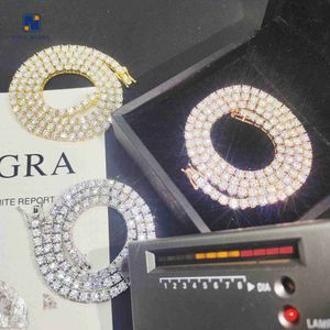 Hurtowy naszyjnik z hip-hopowym różowe złoto/złoto Plaked 925 srebrny srebrny VVS-d Moissanite Diamond Tinn Chain Naszyjnik na prezent