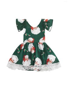 Vestidos de menina nascida infantil bebê roupas de Natal Papai Noel Romper saia babado de traje de renda de renda