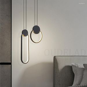 Pendant Lamps Nordic Minimalist Black Ring Lamp With Long Wire Dimmable LED High Ceiling Hanging Light For Bedside Decor